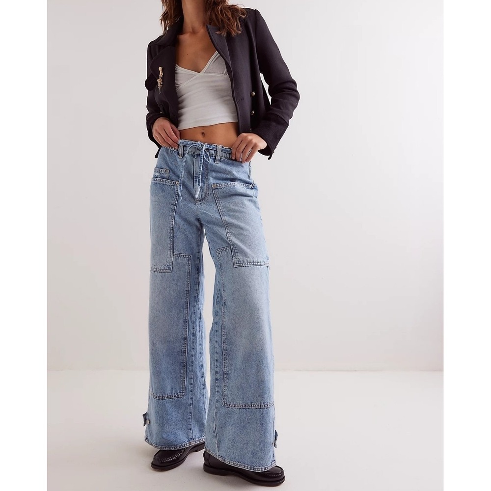 Free People CRVY Outlaw Wide Leg Jeans Womens S Blue Grunge Boho Gorpcore